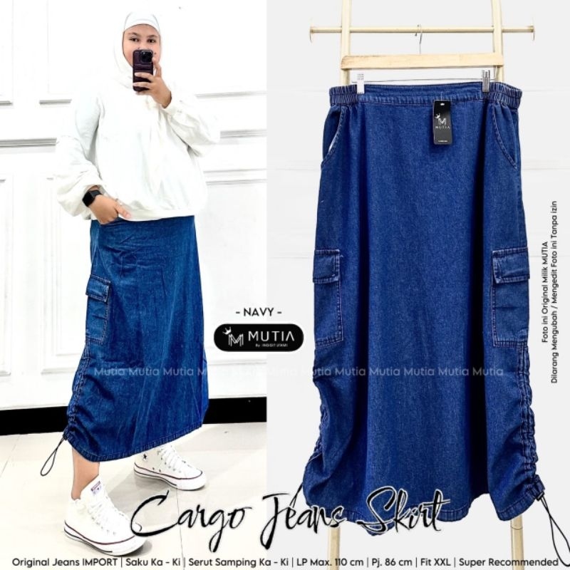 BAWAHAN WANITA ROK SKIRT TERLARIS CARGO JEANS SKIRT (ROK JEANS IMPORT)
