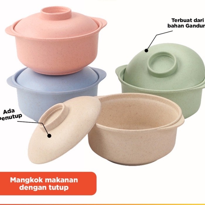 D332  Mangkok Jerami dengan TUTUP 2in1 Mangkok Sup Plus Tutup Mangkok Jerami OISHIISHOP