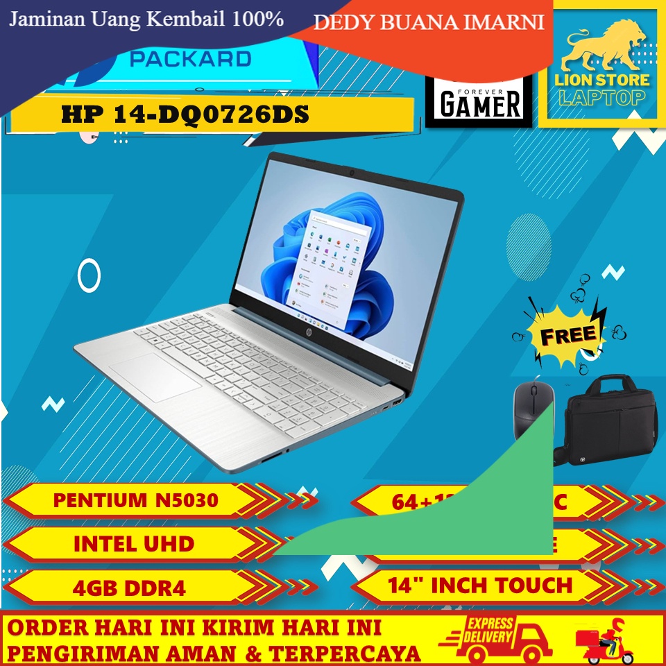 LAPTOP HP 14 INTEL PENTIUM SILVER N5030 4GB 64GB + 128GB TOUCH SCREEN WINDOWS 11 ORIGINAL