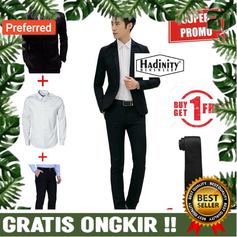 Setelan Jas Pria Wisuda Buy 1 Get 4 Jas Celana Kemeja Putih Dasi Hitam Jas Formal Pria Slimfit Jas S