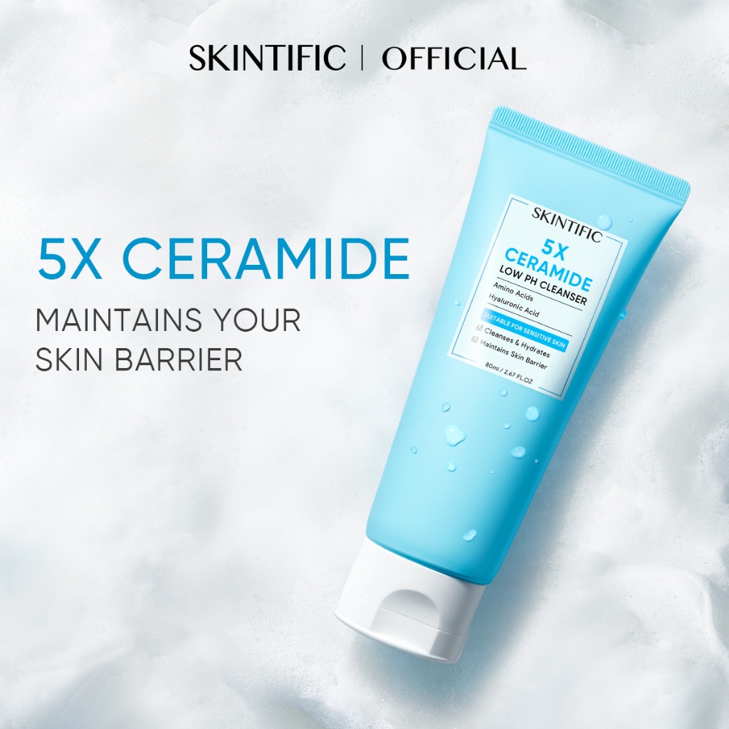 SKINTIFIC - 5X Ceramide Low pH Cleanser Facial Wash Gentle Cleanser For Sensitive Skin 80ml Face Wash Sabun Cuci Muka Pembersih Wajah Pencuci Muka Oil Control