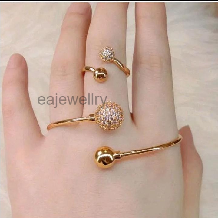 1 Set perhiasan dewasa gelang dan cincin asli emas 24k mewah elegan simple