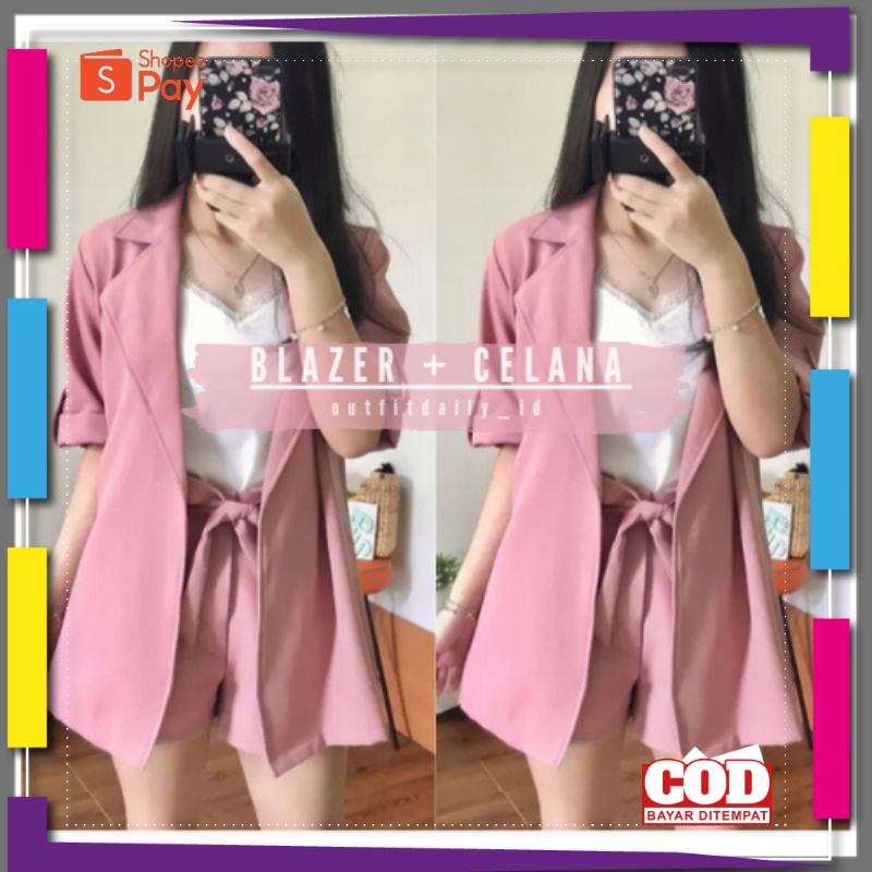 PREMIUM KOREAN STYLE / Gelbi One Set Setelan Blejer Blazer & Celana Wanita