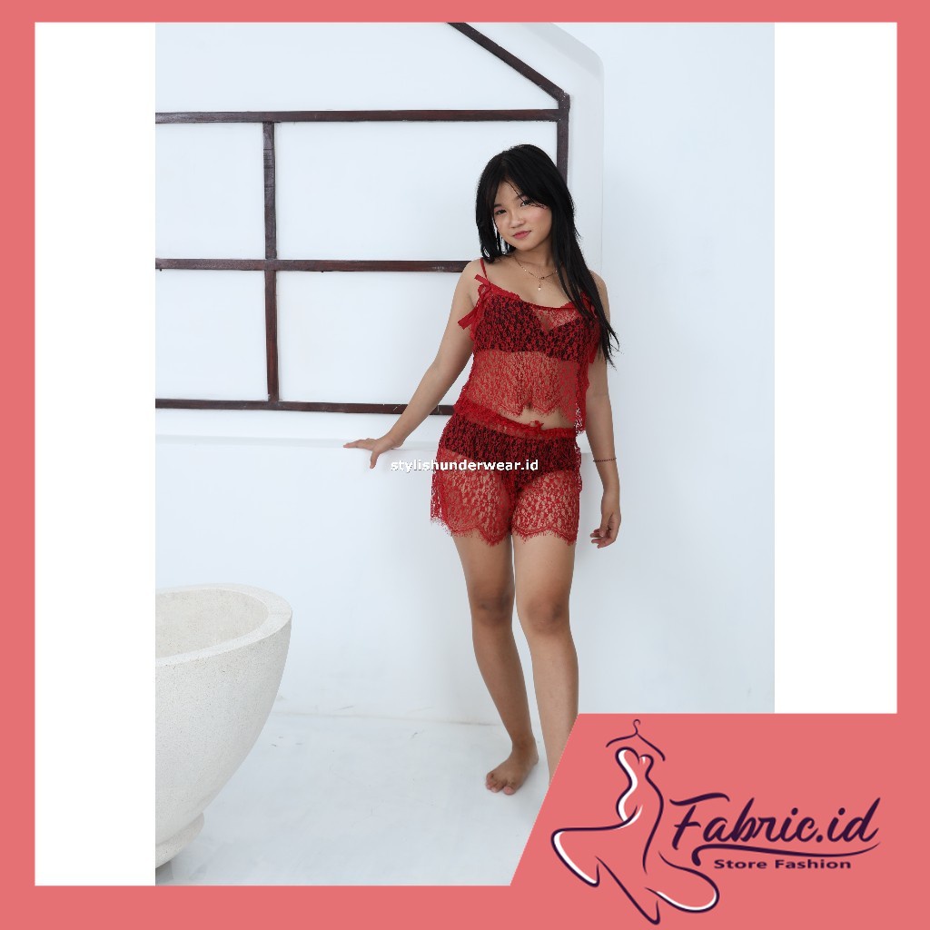 Setel Lingerie Sexy + Celana Pendek Baju Dinas Lace Blends