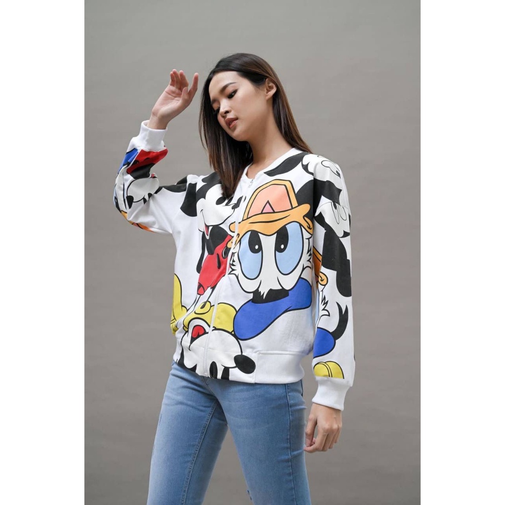 22258 OUTER JACKET KAOS SLETING DEPAN MICKEY DONALD PREMIUM WANITA OUTER KAOS BELAH DEPAN SLETING VA