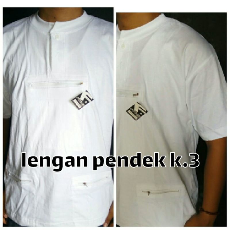 Kaos Oblong Lengan Pendek Pria Haji Umroh Kancing Kantong 3 depan