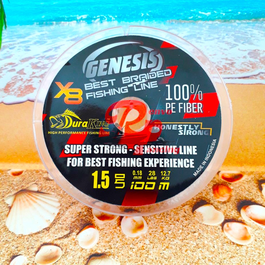 Genesis PE 1.5 X8 Duraking 12.7kg 28Lbs 0.18mm 100m/Roll Benang Pancing Senar Pancing