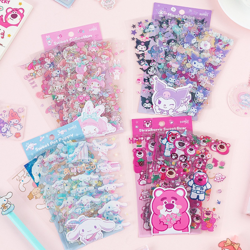 

✨COD 10 PCS Stiker PVC Sanrio Losto Kartun kreatif Tahan air transparan Stiker Stiker Buku Pegangan Aesthetic Waterproof Sticker-GS