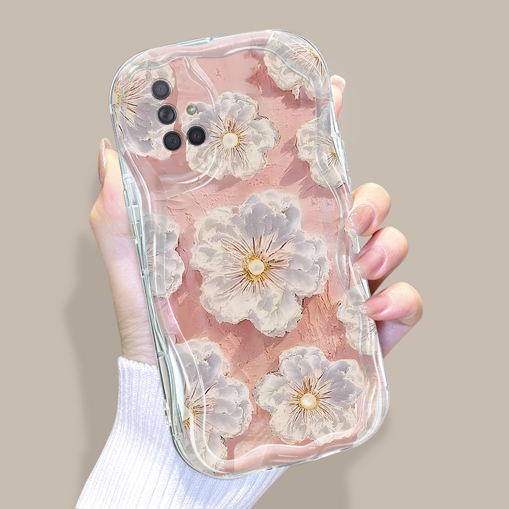Casing Hp Untuk Compitable With Samsung A71 Phone Case Handphone Soft Cover Pink Flower Kesing Cream