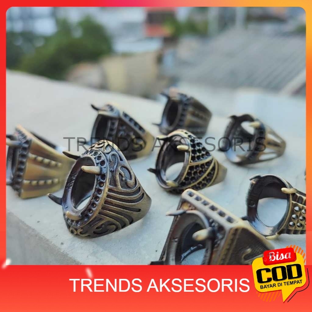 [TRENDS COD] Ring Emban Cangkang Cincin Batu Akik, Model Unik Tembaga Bakar Anti Karat Anti Luntur.