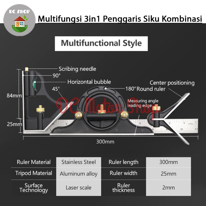 

Penggaris Siku Multifungsi 3in1 Sudut Kombinasi Square Waterpass 300mm