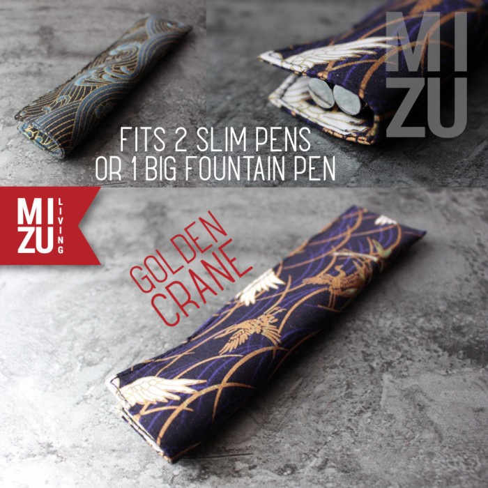 

MIZU YUKATA Gold Pen Kimono Sleeve Pencil Case Fountain Pen Protector - GOLD CRANE