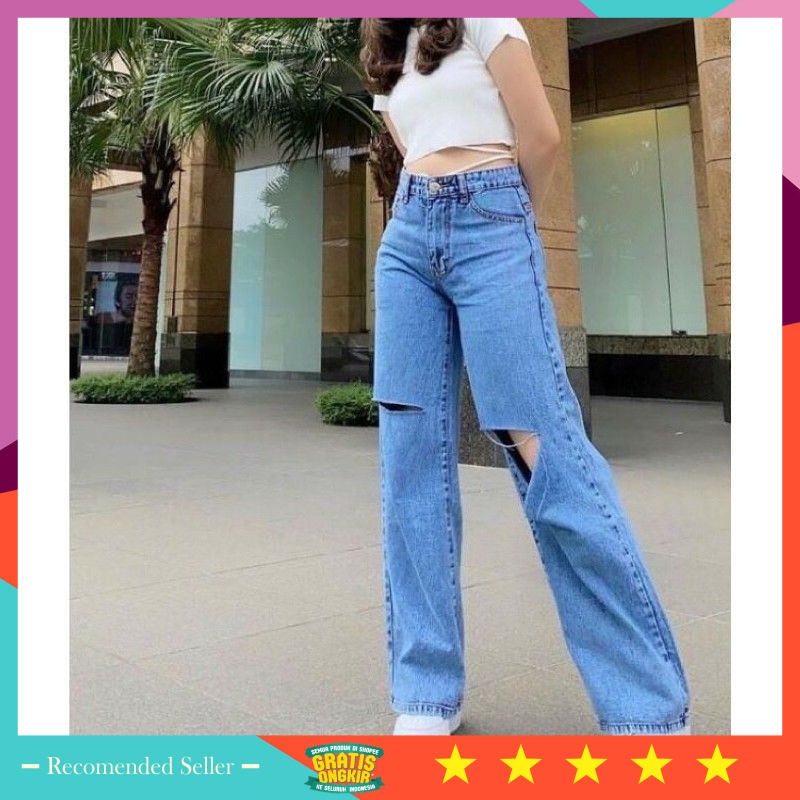 Celana Kulot Jeans Wanita Murah Style Korea Kekinian / SHANA HIGHT WAIST KULOT JEANS SOBEK