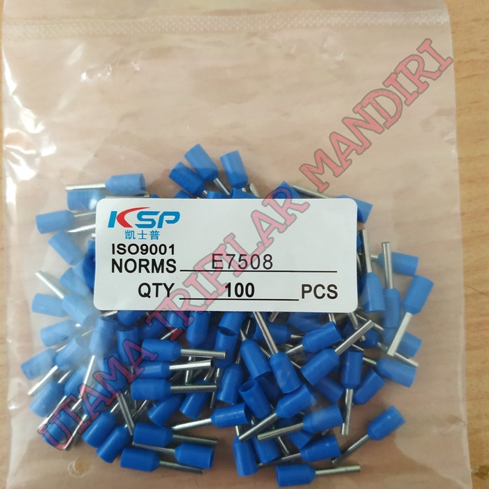 Kabel Skun Ferrules 0.75mm Insulated Ferrules MERK KSP E7508 Biru