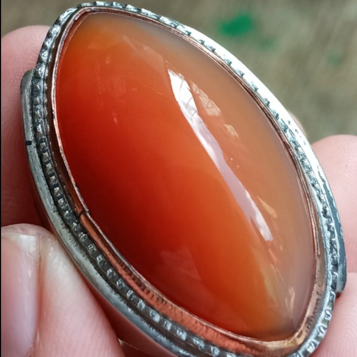 Cincin Batu Akik Pandan Semu Nanas Kapas Sutra Merah Lumut Oli Antik87