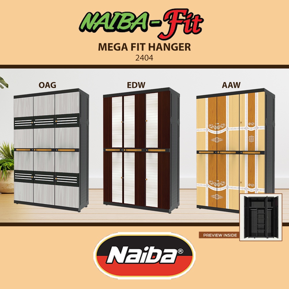 Lemari Naiba 3 Pintu NAIBA 2404 / 2424 (HANGER) LEMARI PLASTIK 3 PINTU GANTUNGAN + KACA NAIBA FIT JU