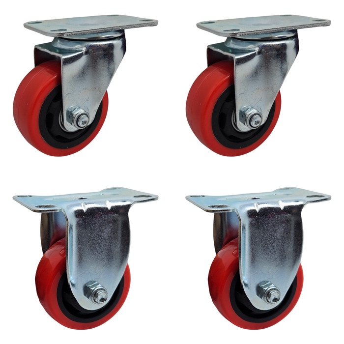 Roda Troli / Troly / Trolly PVC Merah 3 inch Medium Duty 2 Mati 2 Hidup