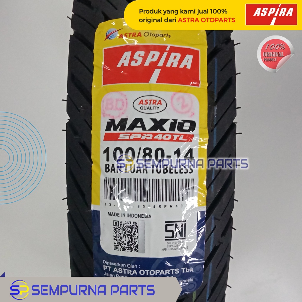 BAN LUAR TUBELESS MAXIO SPR40 100/80-14 - ASPIRA