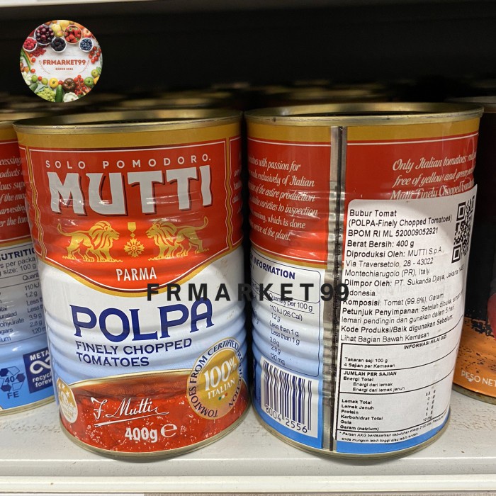 

Mutti Polpa Finely Tomatoes Italian / Bubur Tomat / 400 grm