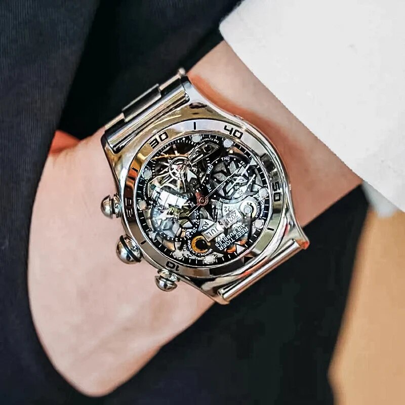 Jam Tangan Pria Reef Tiger/RT Sport Watch For Men Skeleton Automatic Watch Luminous Year Month Date 