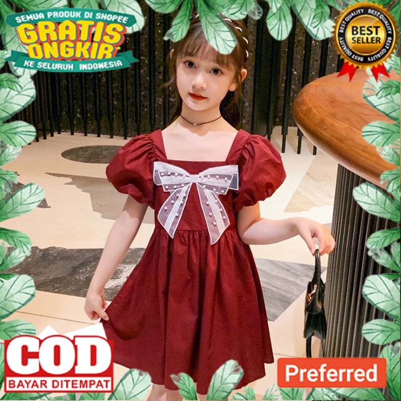Dress Anak Cewek terbaru 2023 Korea Lengan Pendek Motif Dress Pita Renda Untuk anak usia sampai 6 Ta
