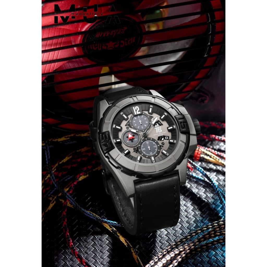 JAM TANGAN PRIA T5 H 4047 G ORIGINAL CHRONOGRAPH STOPWATCH TALI LEATHER KULIT