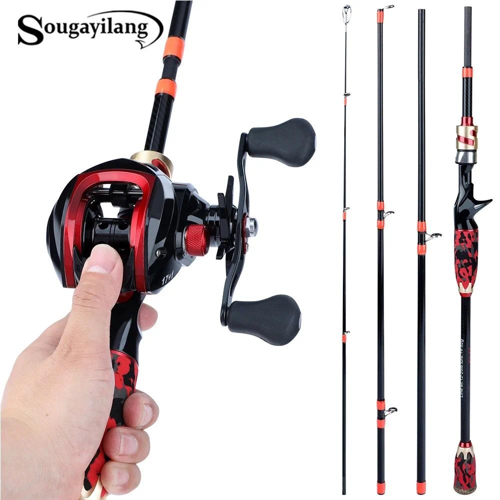 Sougayilang new Portable 4 Section Carbon Fiber Rod and 17+1BB Baitcasting Reel Travel Combo 1.8m 2.