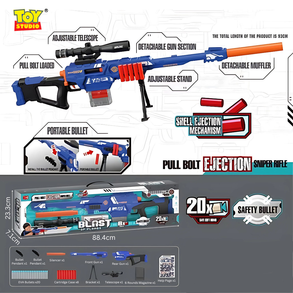 Toy Studio Mainan Sniper AWM Toy Blaster Soft Bullet EVA Bullet Karet Shell Eject Ejeksi Peluru