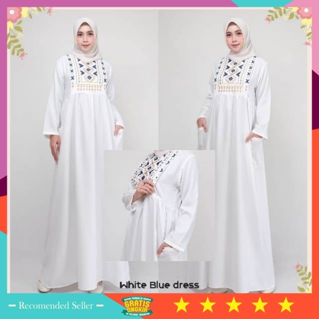 /Shaima Dress Wanita Gamis Putih Gamis Terbaru 2021 Gamis Wanit - Putih, XXL Dress Wanita Cantik Ang