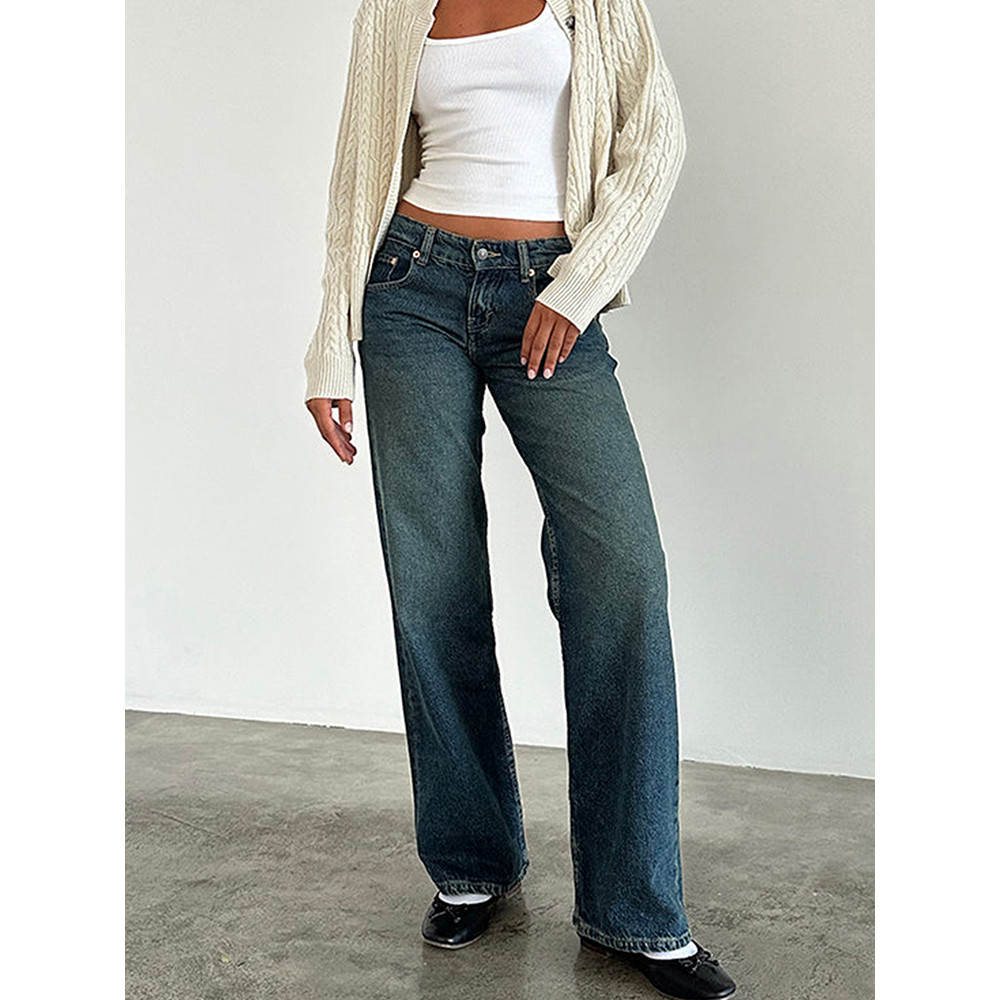 Women Vintage Aesthetic Y2k Low Rise Baggy Jeans Loose Fit Boyfriend Straight Wide Leg Jeans Trendy 