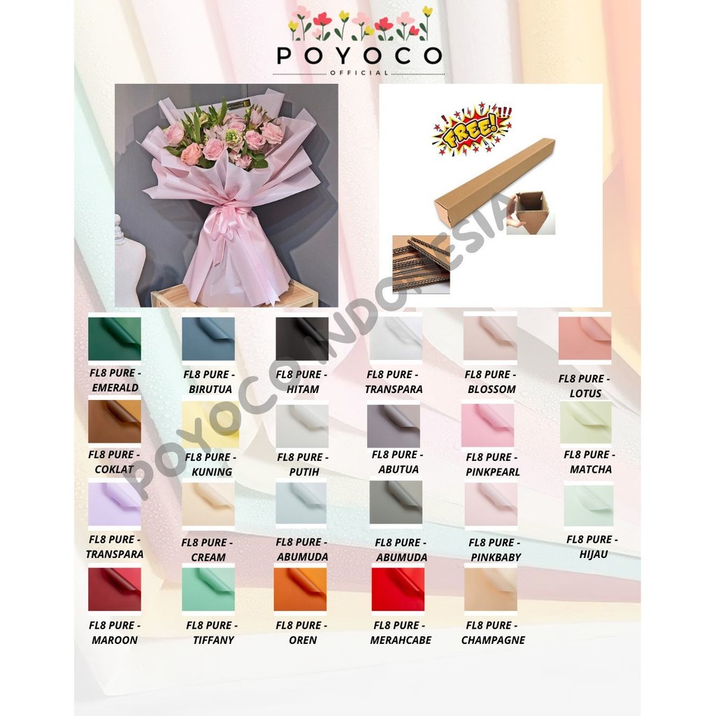 

POYOCO - (5 LEMBAR) - FL8 PURE Kertas Bunga Buket Warna Polos/Kertas Buket Bunga Florist Cellophane