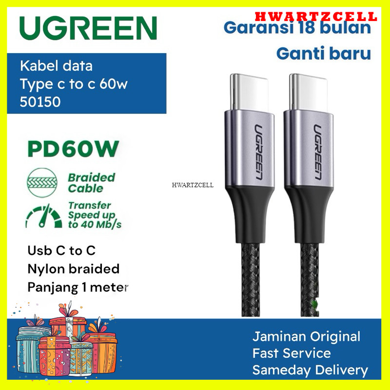 [HWARTZ] UGREEN Kabel Data PD Fast Charger Type C To C 60W 1m / 50150