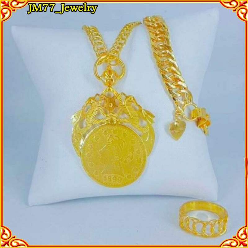 Set Perhiasan emas asli kadar emas muda17,7 model koin ada surat toko