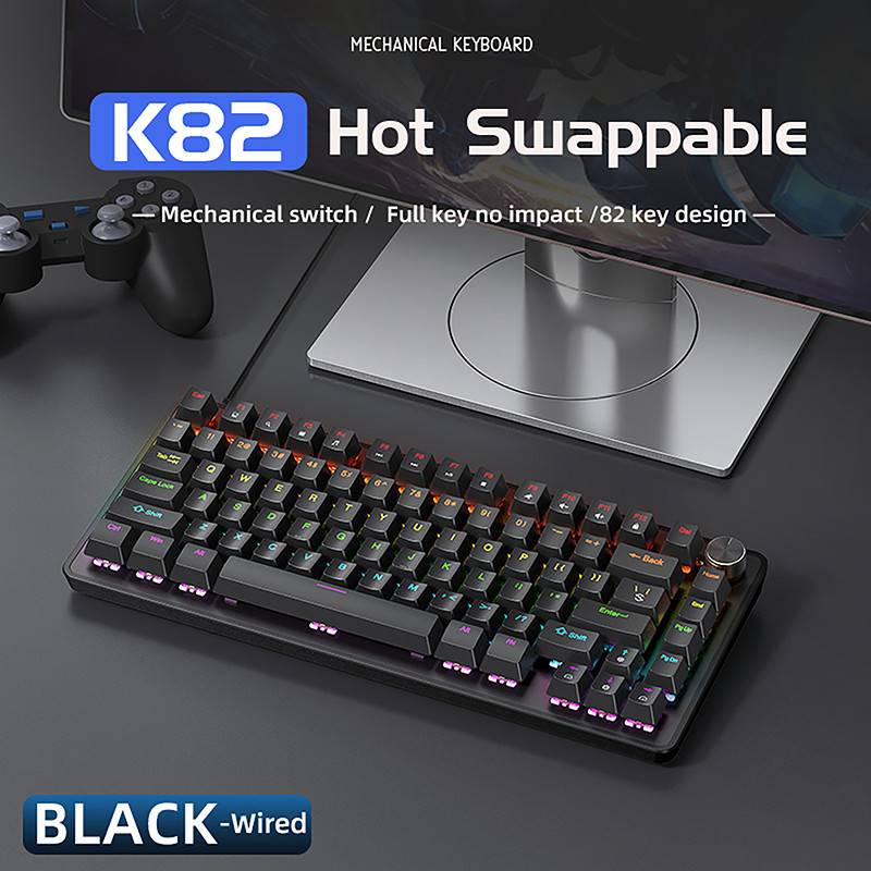 K82 Wired Mechanical Keyboard 75% layout,Full Key Hot Swappable ,Cool Backlight,82 Keys,Multifunctio