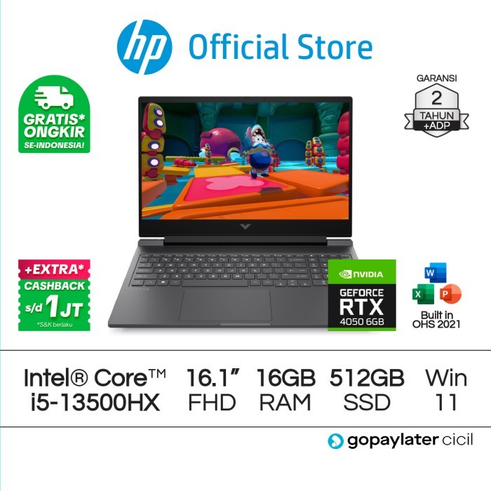 Victus Laptop Gaming HP Intel Core i5 RTX 4050 16GB RAM 512GB SSD W11 Home