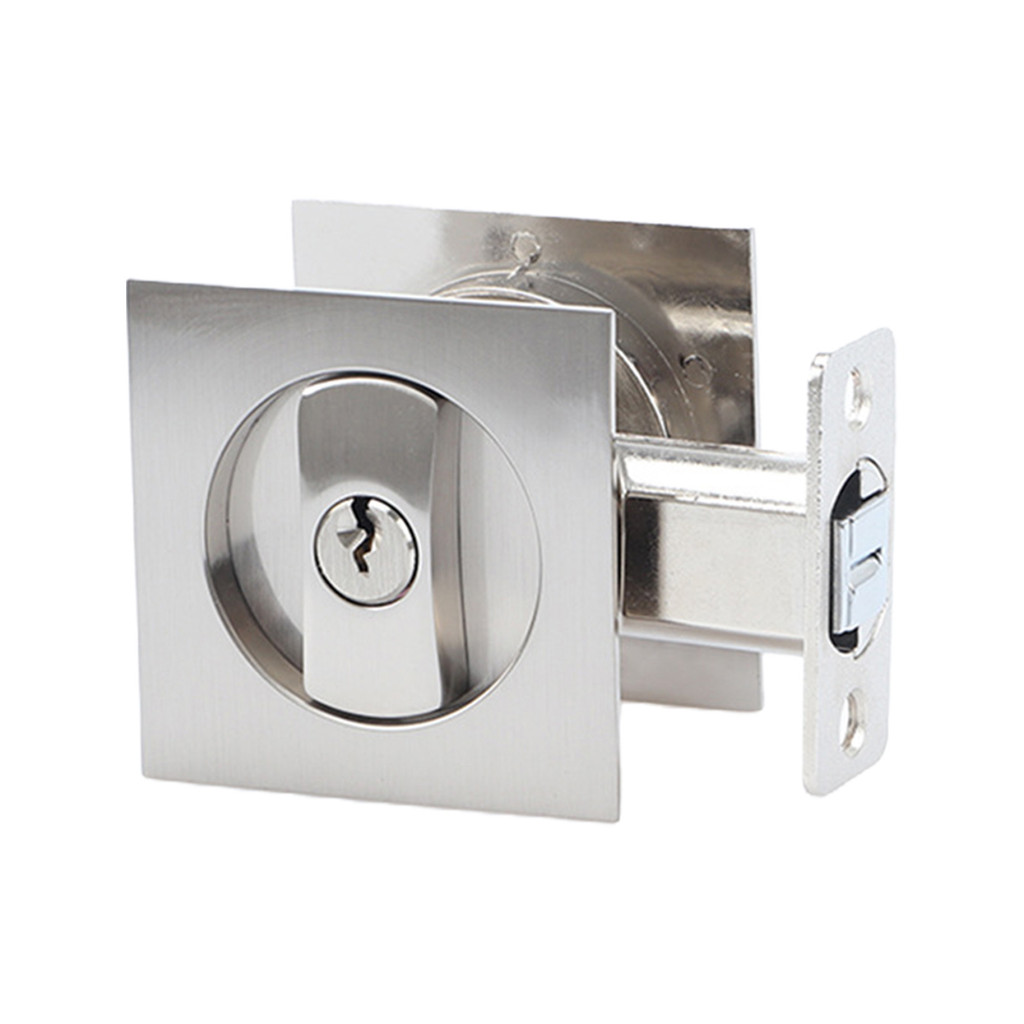 Square Privacy Pocket Door Lock with Keys, Sliding Barn Door Lock Latch Invisible Recessed  for 1 3/