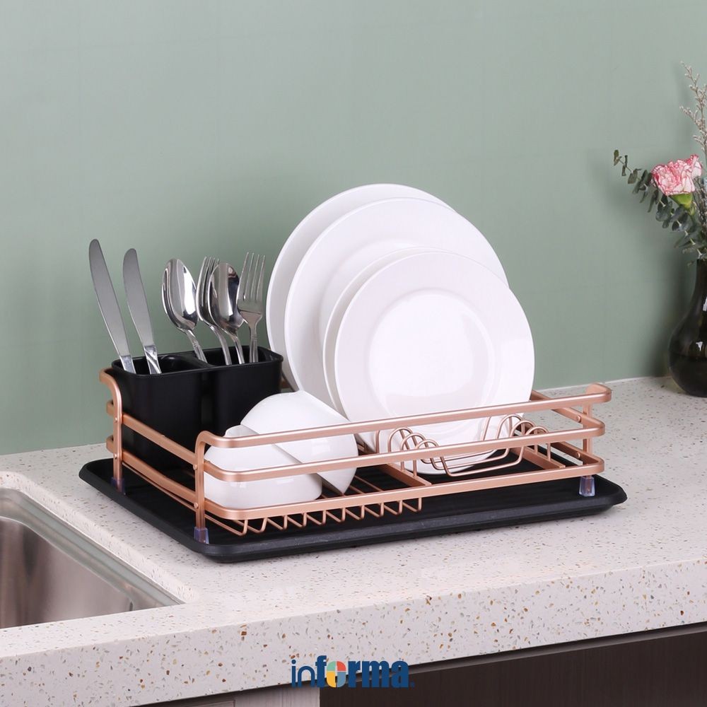 Informa Shelby Rak Piring - Gold Dish Rack Tempat Peralatan Makan Perlengkapan Dapur Rak Pengering A