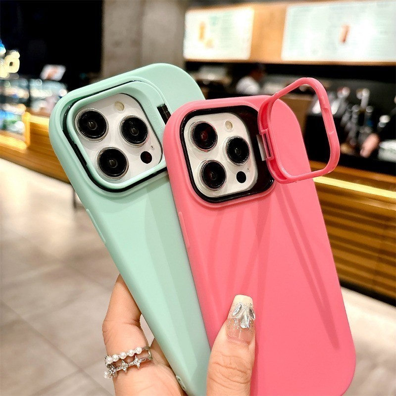 Soft Case Silikon Oval Macaron Stand Candy Color Casing Phone Holder Case Back Cover Kompatibel Untu