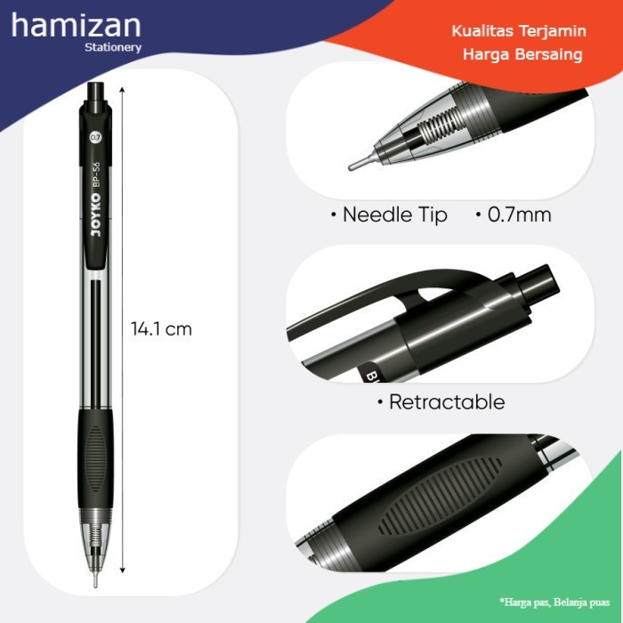 

Joyko Ballpen BP-56 Pulpen Cetek Pena 0.7 mm SATUAN Retractacble - Red