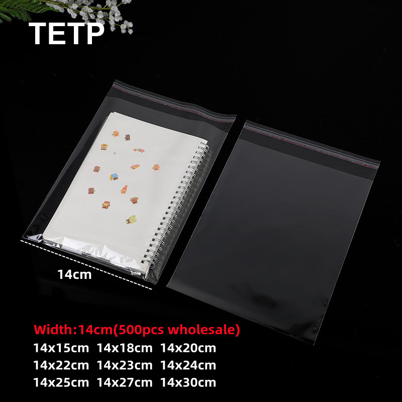 

TETP 500Pcs Width 14cm Transparent Opp Bag For Notebook Greeting Card Self Adhesive Seal Pouches Toy Packaging Storage Dustproof
