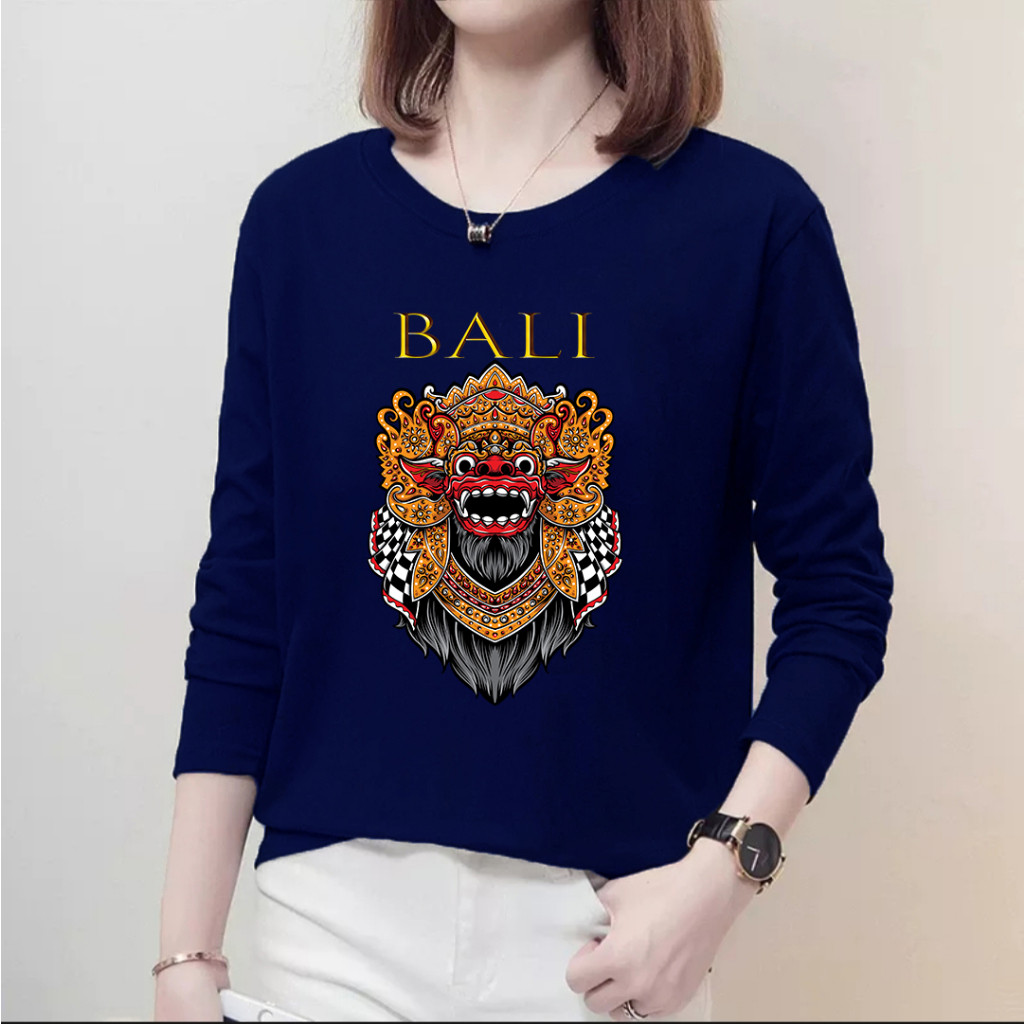 HANASA Kaos T-shirt Wanita Lengan Panjang BARONG BALI Print DTF Style Kekinian