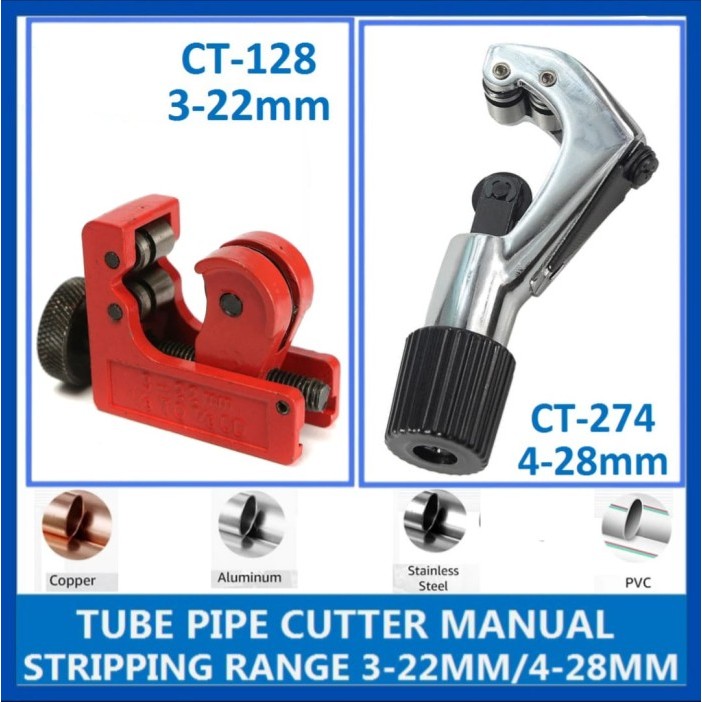 

Alat Pemotong Pipa AC Aluminium Tembaga Besi Tube Cutter Pipe CT128 MERAH