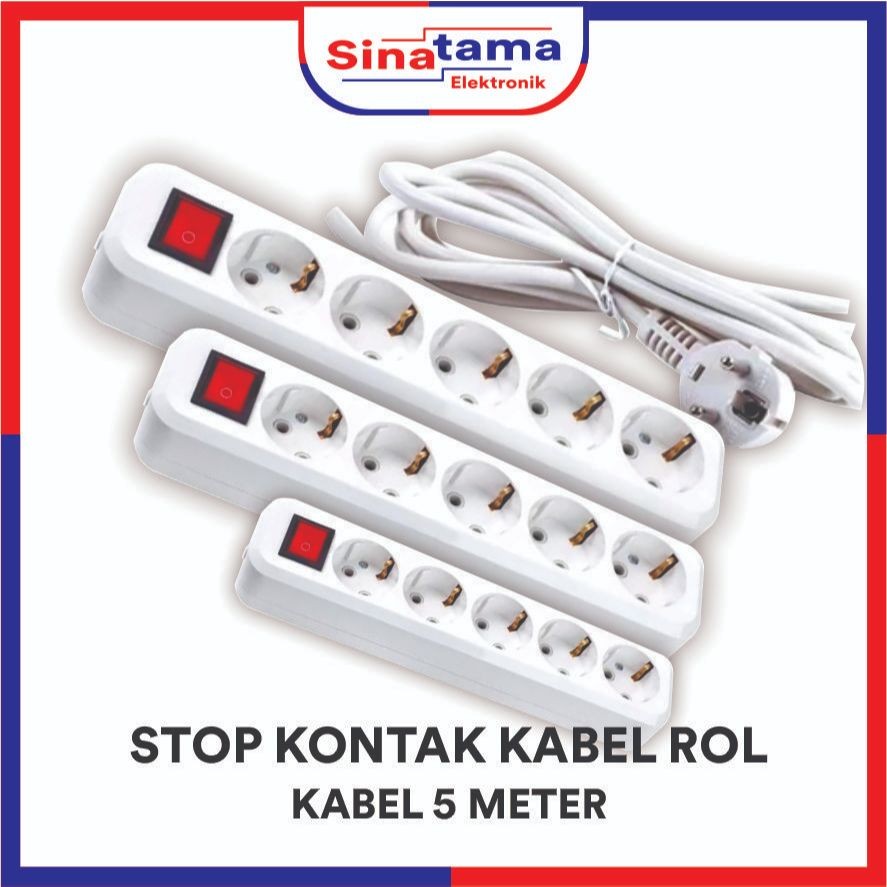 Stop Kontak + Kabel 3/4/5 Lubang Kabel 5 Meter Colokan Kabel Rol Roll Listrik SNI