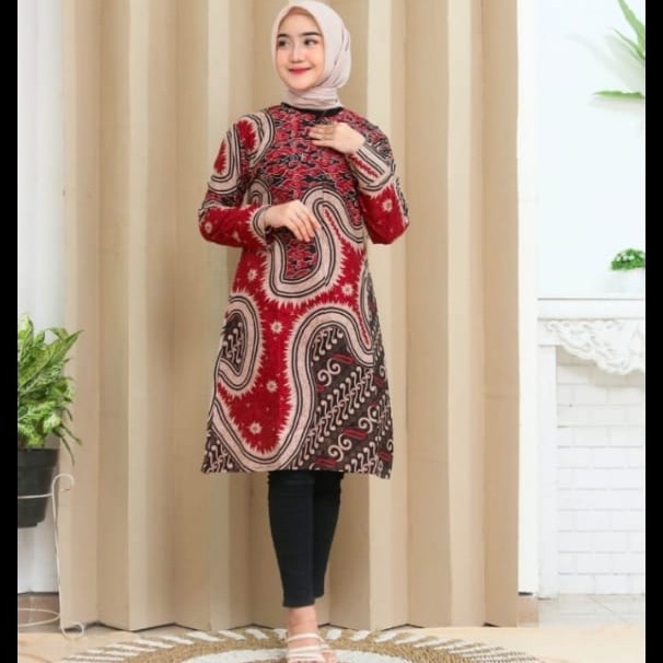 Baju Batik Wanita Tunik Modern Terbaru Warna Merah coksu #13