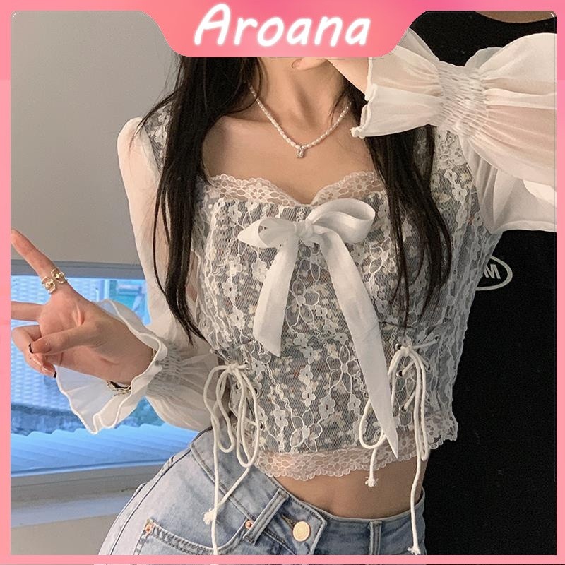 Atasan Crop Top Lace Putih Korea Style
