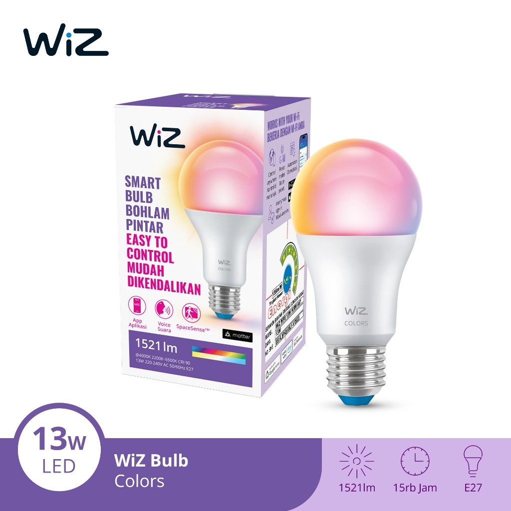 WiZ Lampu Smart LED 13W WiFi Smart Bulb RGB Warna