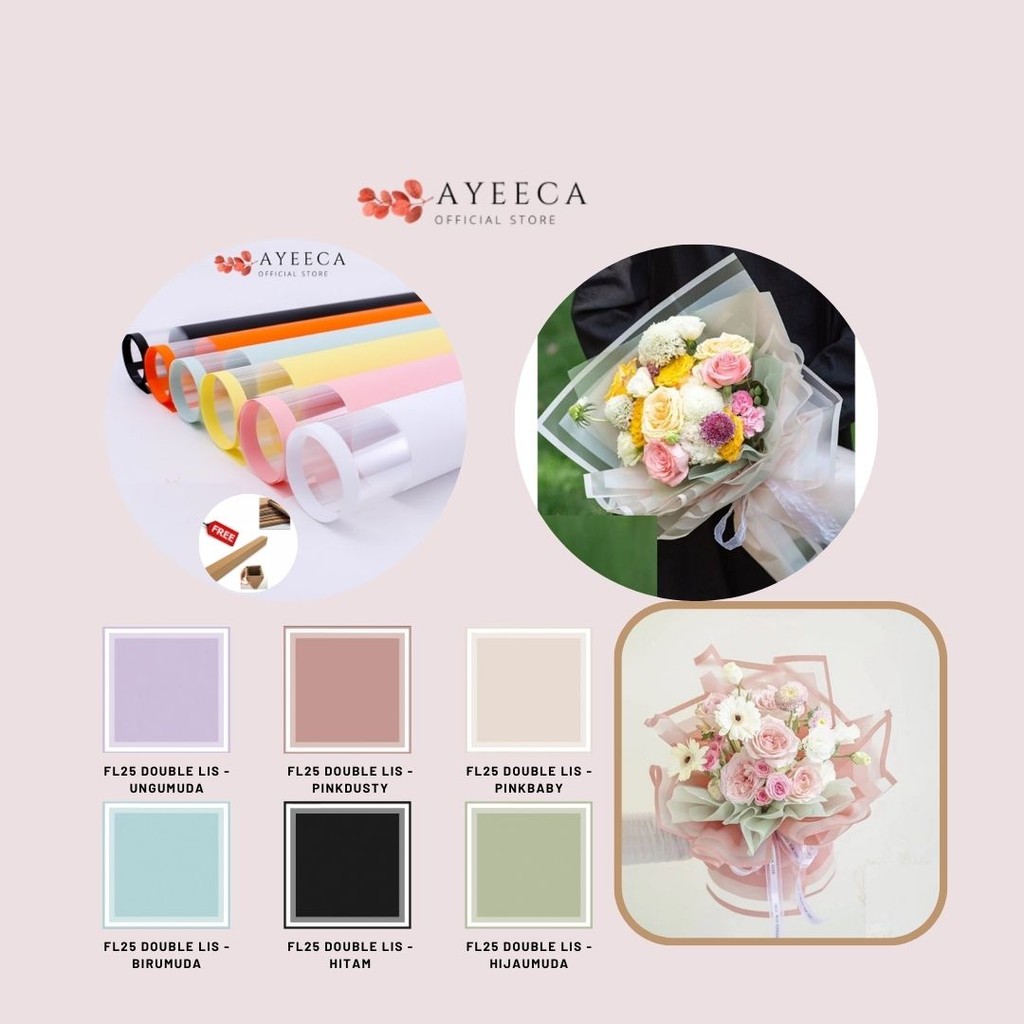 

AYEECA - (5 LEMBAR) - FL25 DOUBLE LIS Kertas Bunga Paper Buket Motif Frame List Transparan Florist Cellophane