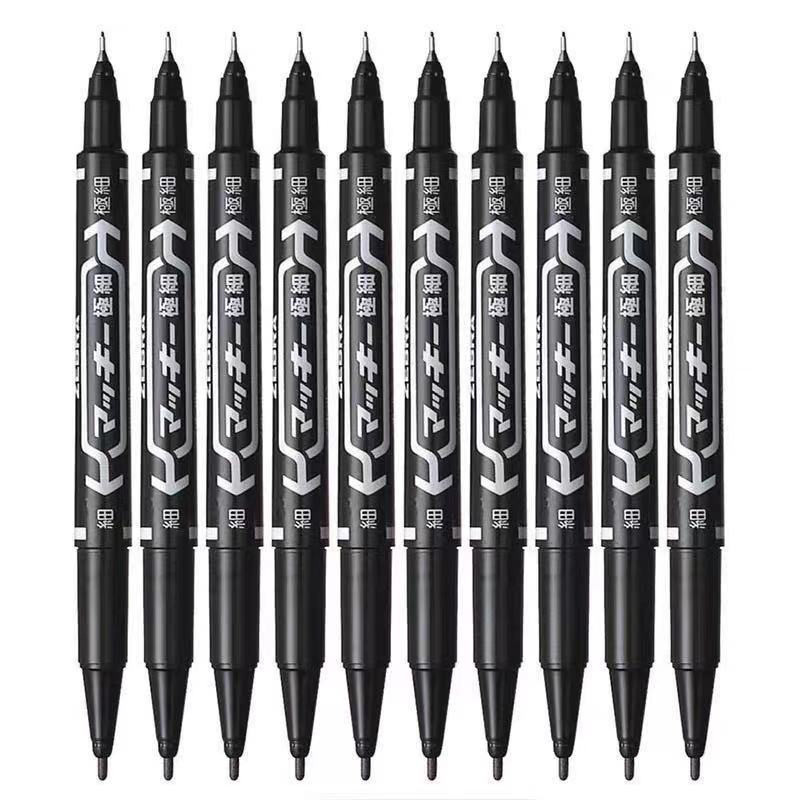 

10pcs Marker Pen Fine Point Waterproof Ink Thin Nib Crude Nib Black Blue Red Ink Double headed 0.5mm 1mm Fine Color Marker Pens