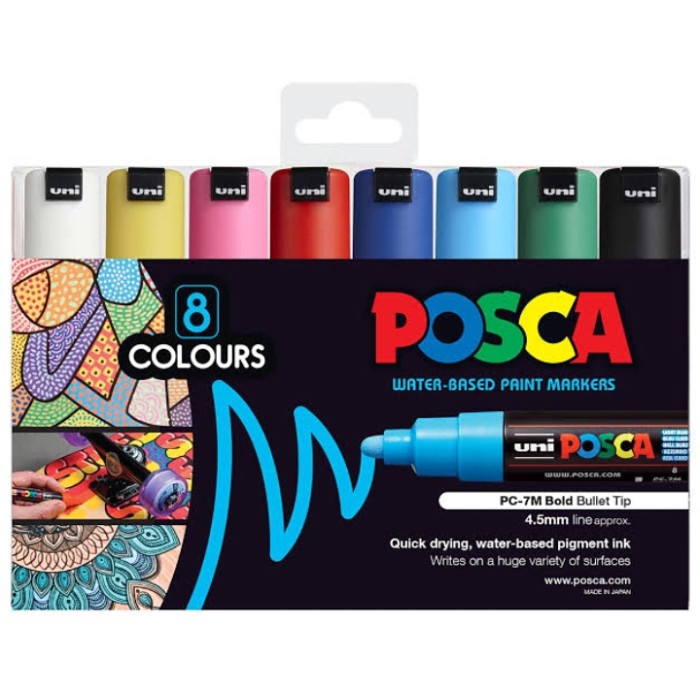 

Set 8 Color Uni Posca PC-7M Broad Tip - Water-Based Paint Marker - No Box