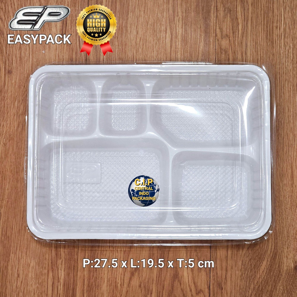 (Grosir/50pcs) Mika Bento Sekat 5 Putih H-01 EP (EAZYPACK) Tebal Berkualitas.